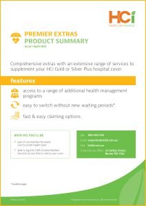 HCi Premier Extras Cover Summary screenshot, making health insurance easy » HCi