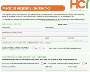 HCI medical eligibility form is required for certain aids and appliance claims under HCi extras cover » HCi