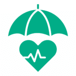 turquoise green icon of an umbrella covering a heart to represent HCi top extras cover » HCi