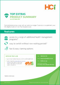 HCi Top Extras Cover Summary screenshot, making health insurance easy