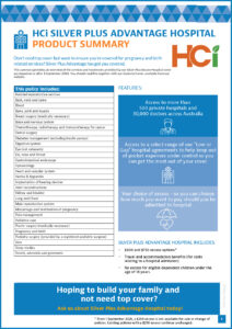 Image of the HCi Silver Plus Summary document which explains the benefits of HCi Silver Plus hospital cover